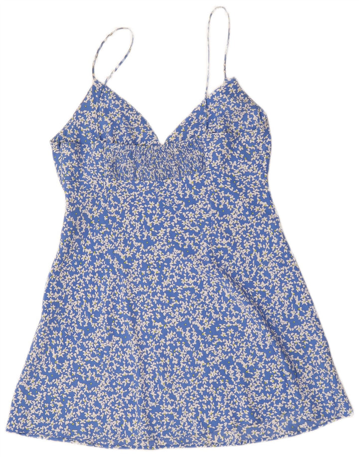 Zara Damen-Sommerkleid, Größe 44, groß, blau, geblümt, Polyester