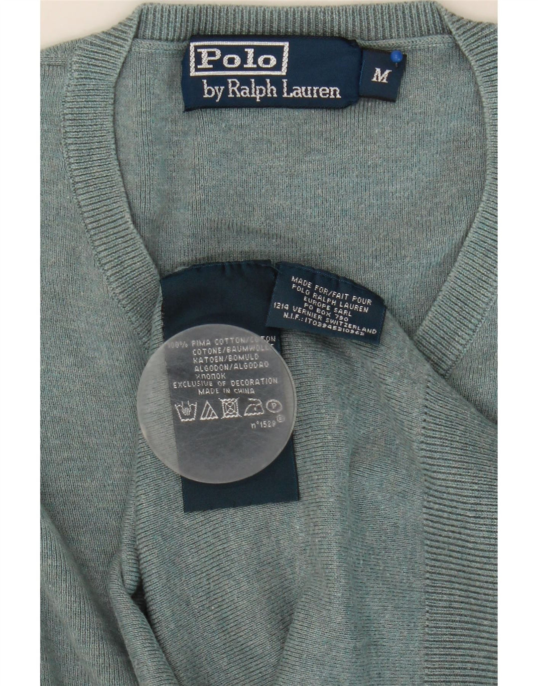 Polo Ralph Lauren Herren-Pullover mit V-Ausschnitt aus mittelgrauer Baumwolle