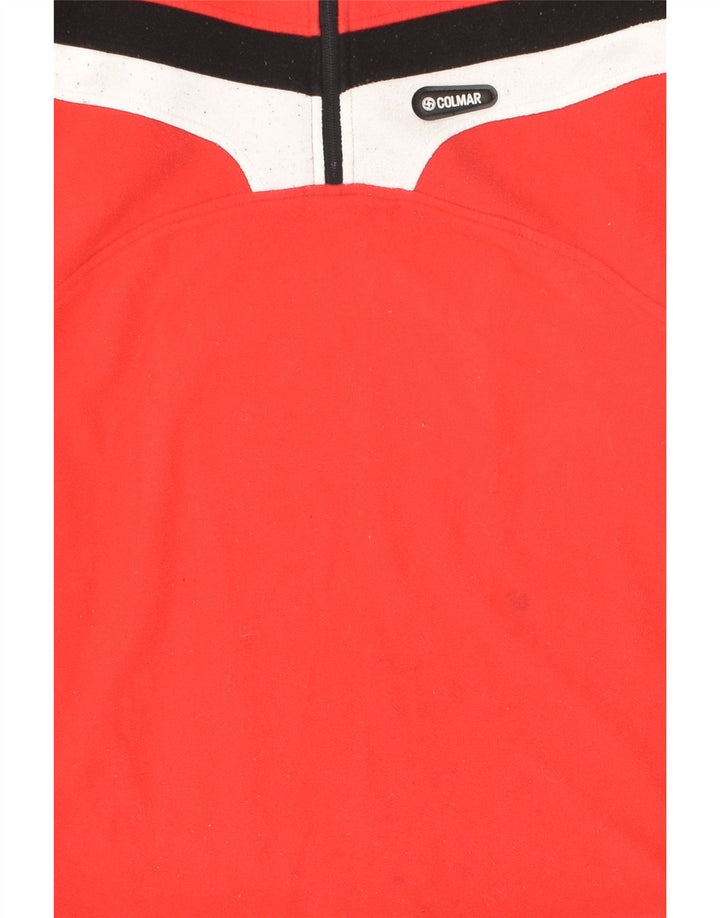 COLMAR Mens Zip Neck Fleece Jumper Small Red Colourblock Polyester | Vintage Colmar | Thrift | Second-Hand Colmar | Used Clothing | Messina Hembry 