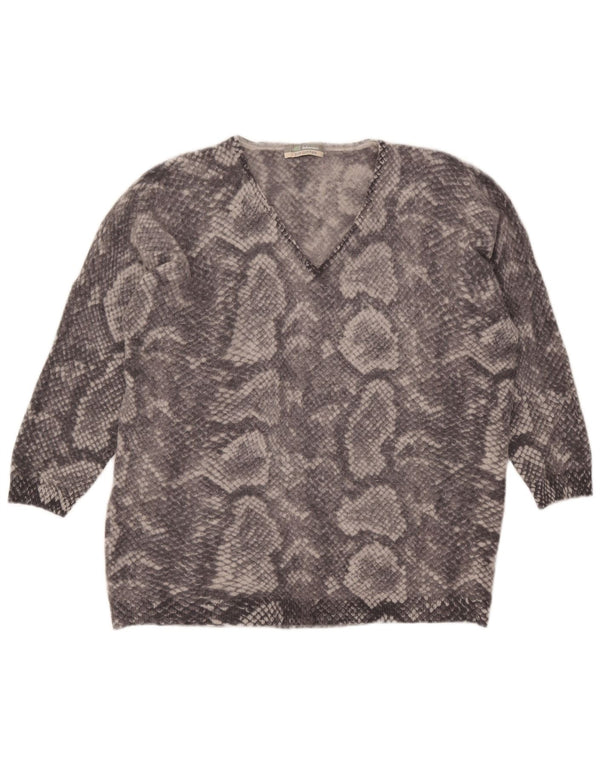 Marks & Spencer Damen-Pullover mit V-Ausschnitt, UK 22 2XL, grauer Tierdruck