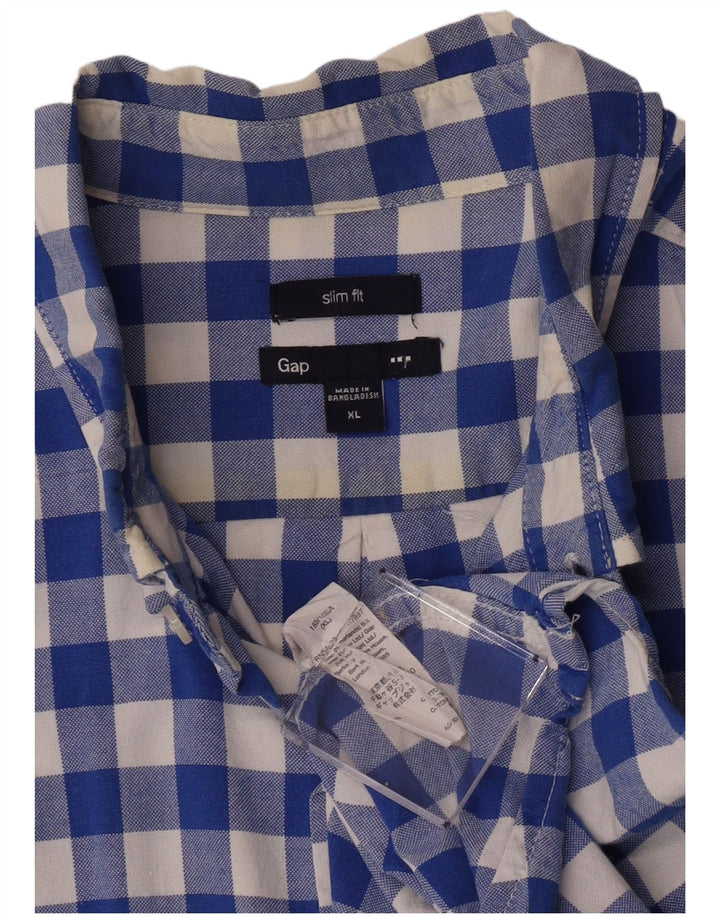 Gap Herren-Slim-Fit-Hemd XL aus blauer Gingham-Baumwolle