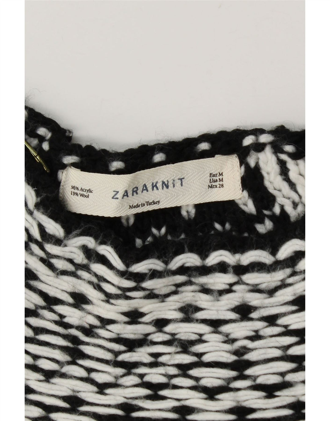 Zara Damen-Pullover mit U-Boot-Ausschnitt, Gr. 14, Mittelschwarz, geometrisch