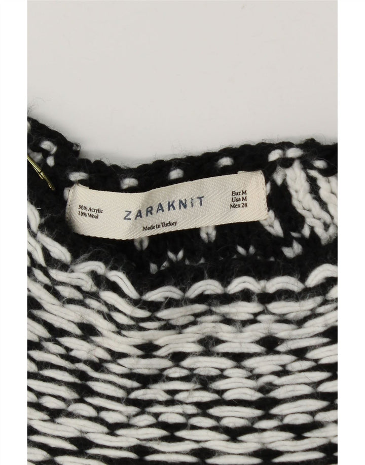 Zara Damen-Pullover mit U-Boot-Ausschnitt, Gr. 14, Mittelschwarz, geometrisch