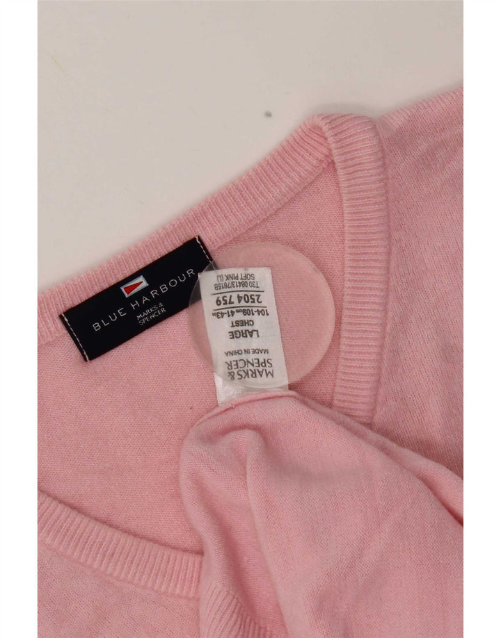 Marks & Spencer Herren Blue Harbor V-Ausschnitt Pullover Pullover Large Pink Acryl