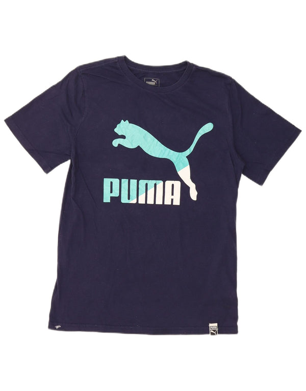PUMA Jungen T-Shirt mit Grafik, 14–15 Jahre, groß, marineblau, Baumwolle