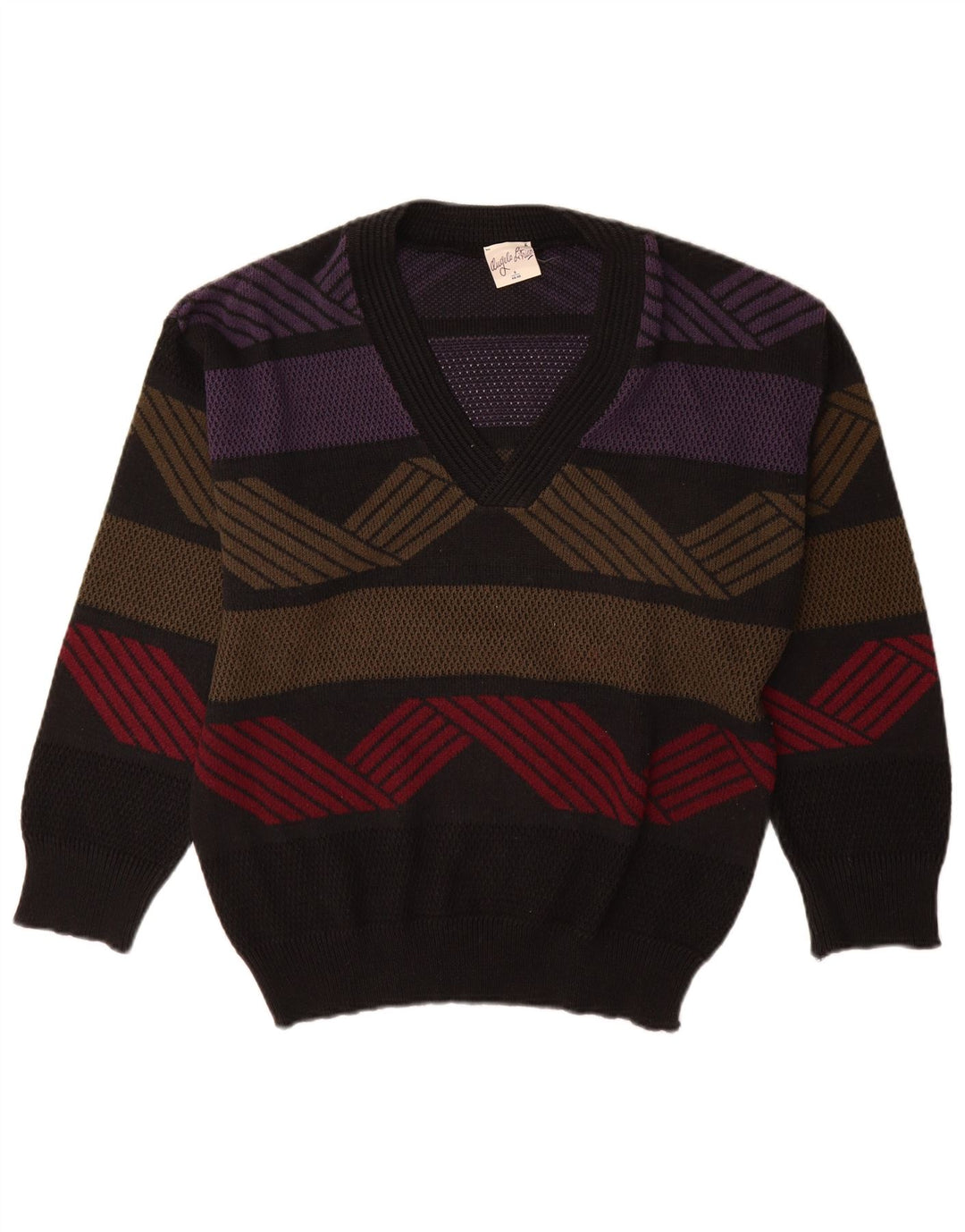 Angelo Litrico Herren-Pullover mit V-Ausschnitt, Gr. 44/46, klein, schwarz, geometrisch