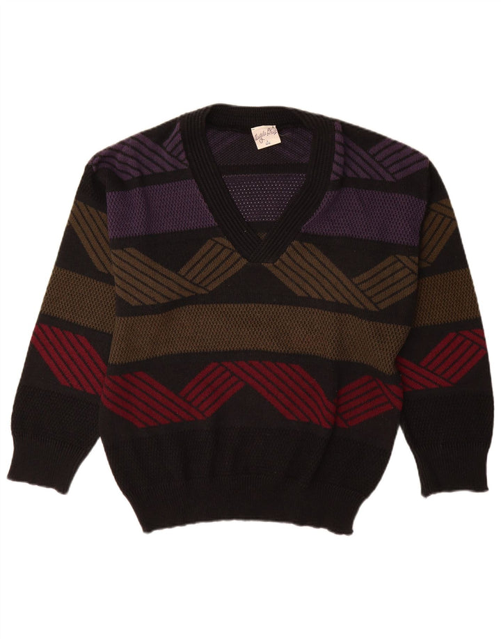 Angelo Litrico Herren-Pullover mit V-Ausschnitt, Gr. 44/46, klein, schwarz, geometrisch