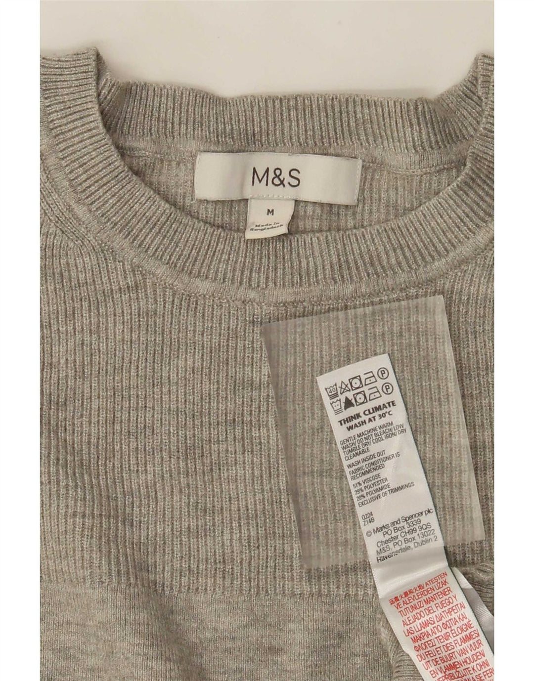 Marks & Spencer Damen Top Langarm UK 12 Mittelgraue Viskose