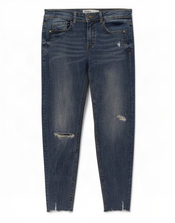 Zara Damen Distressed Skinny Jeans EU 38 Small W28 L27 Blaue Baumwolle