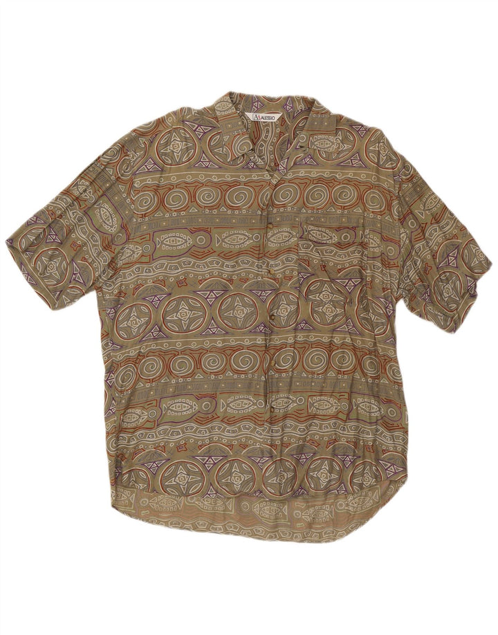 Vintage Herren Kurzarmhemd Große Khaki Geometrische Viskose