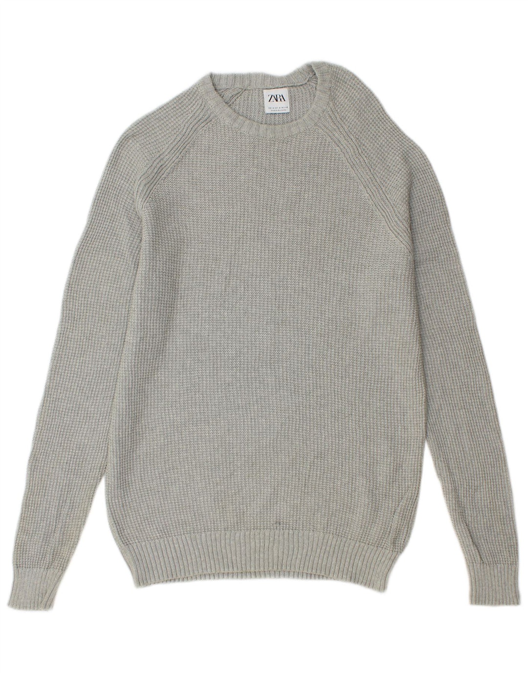 Zara Herren-Pullover mit Rundhalsausschnitt, mittelgraue Baumwolle