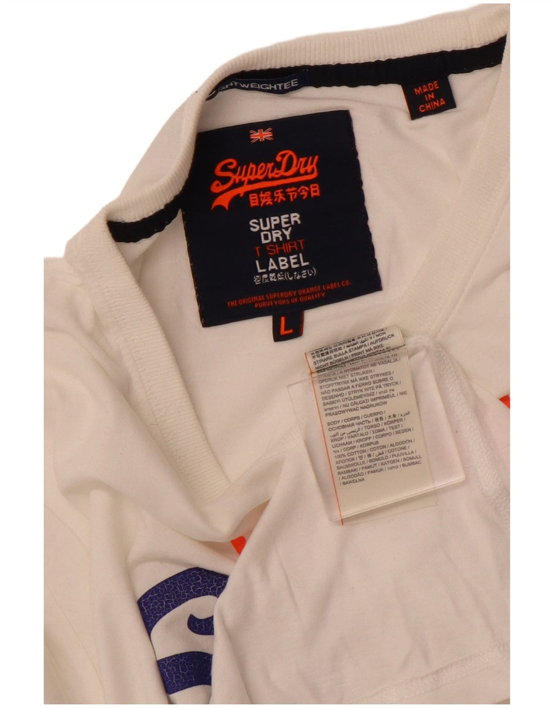 SUPERDRY Herren-T-Shirt mit Grafik, Größe L, aus weißer Baumwolle