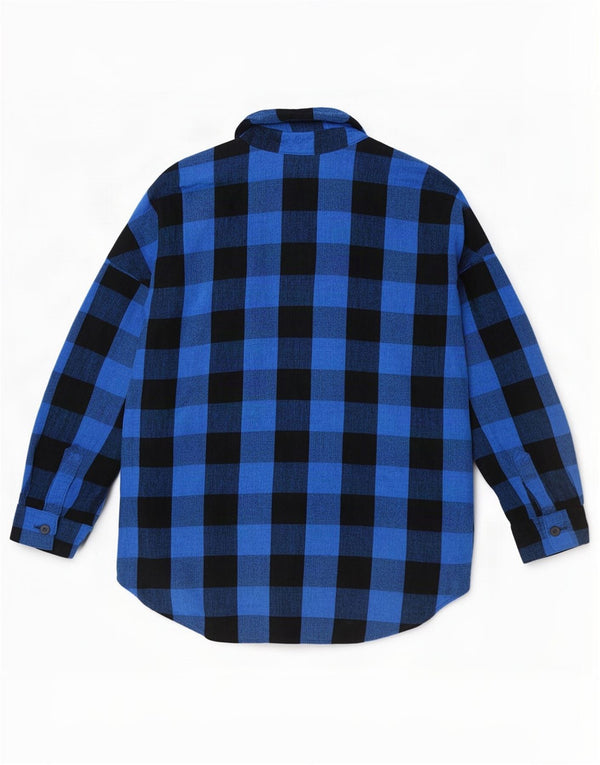 Übergroßes Flanellhemd von Zara für Damen, UK 16, große blaue Gingham-Viskose