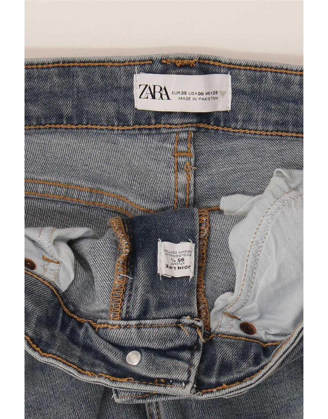 Zara Damen Crop Bootcut Jeans EU 38 Small W28 L26 Blaue Baumwolle