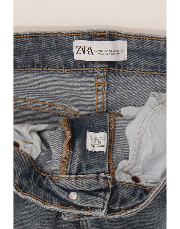 Zara Damen Crop Bootcut Jeans EU 38 Small W28 L26 Blaue Baumwolle
