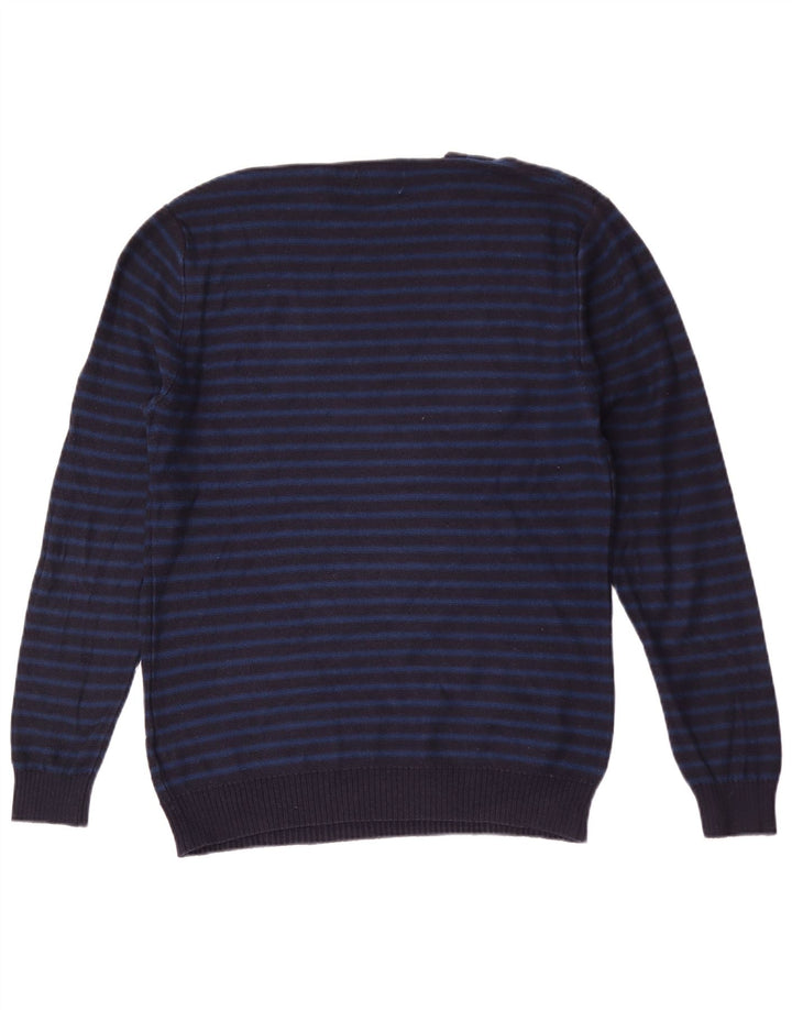 Jack Wills Herren-Pullover mit Rundhalsausschnitt aus mittelblauer, gestreifter Baumwolle