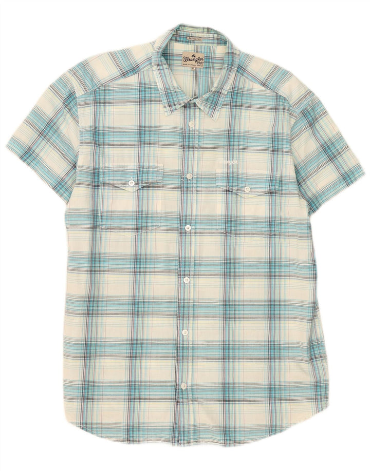 Wrangler Herren-Kurzarm-Flanellhemd XL, blau kariert, Baumwolle