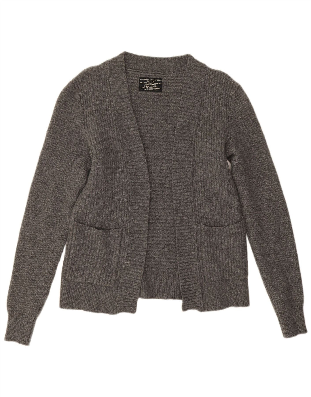 Offener Damen-Cardigan von All Saints, UK 10, Größe S, graue Lammwolle