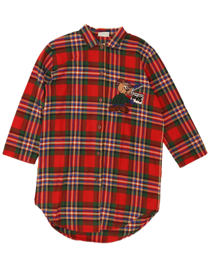 VINTAGE Übergroßes Grafik-Hemdkleid für Damen, UK 14, mittelrot kariert