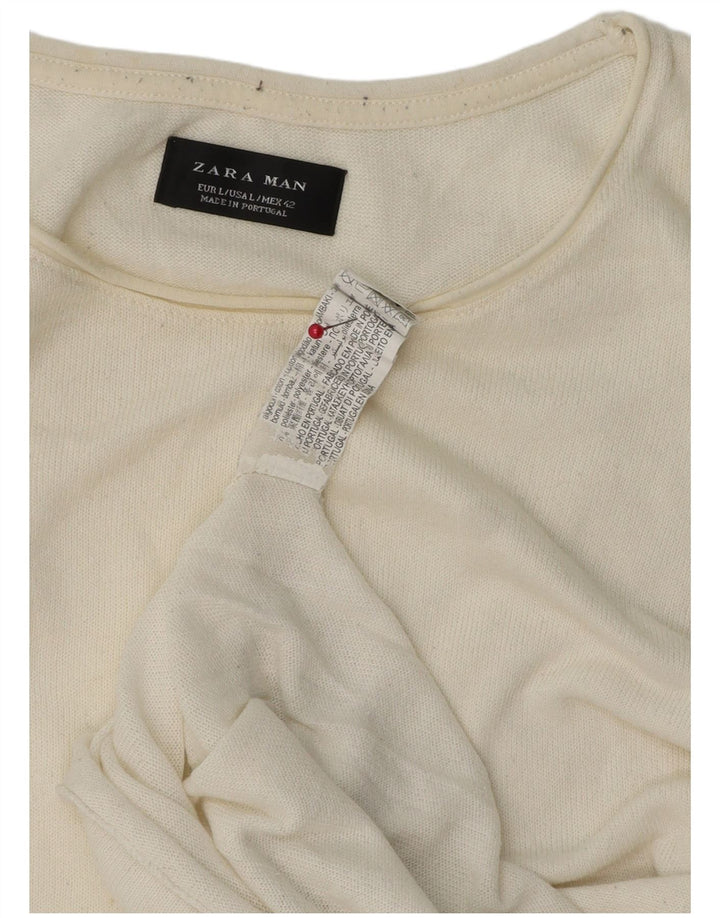 Zara Herren T-Shirt Top Large Off White Baumwolle