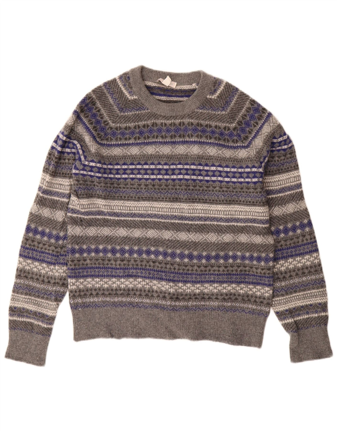 Gap Damen-Pullover mit Rundhalsausschnitt, UK 14, mittelgraue Fair-Isle-Wolle