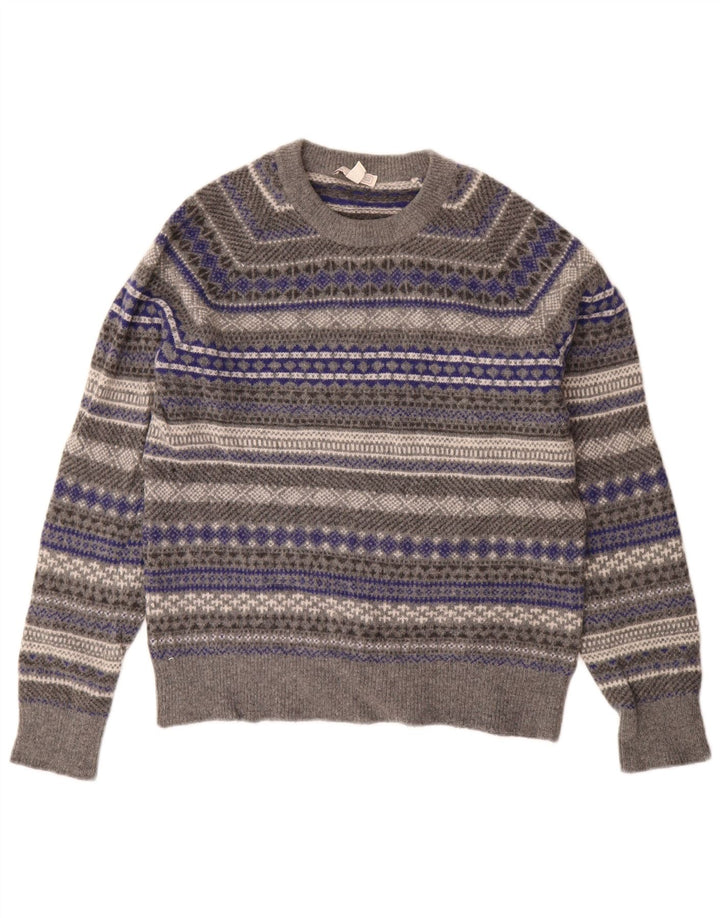 Gap Damen-Pullover mit Rundhalsausschnitt, UK 14, mittelgraue Fair-Isle-Wolle