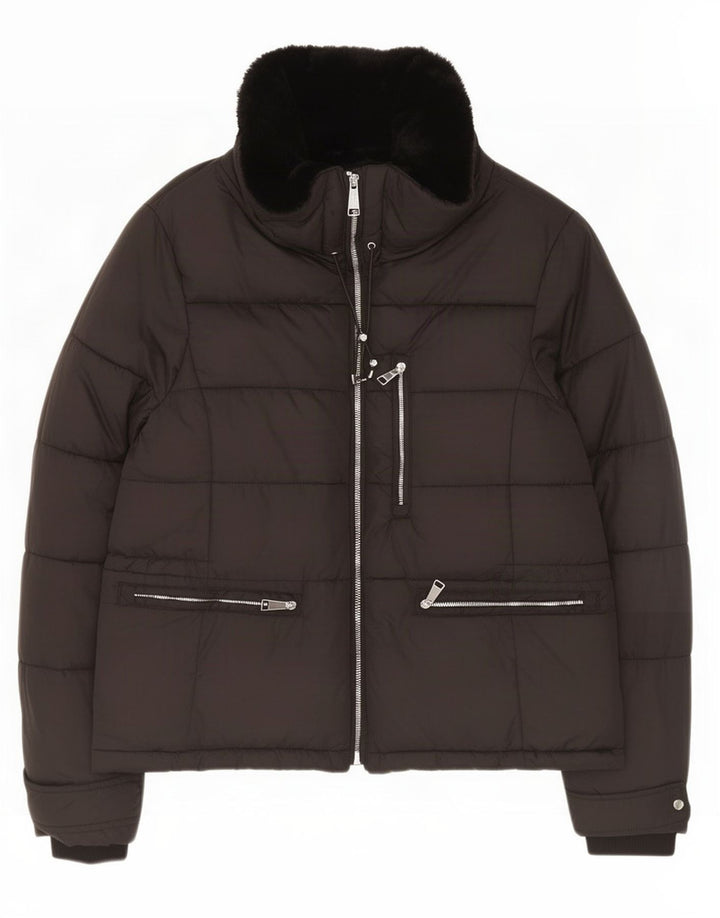 Zara Damen Wattierte Jacke UK 16 Large Schwarz