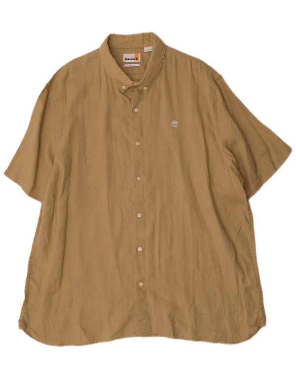 Timberland Herren Kurzarm Slim Fit Hemd 3XL Beige Leinen