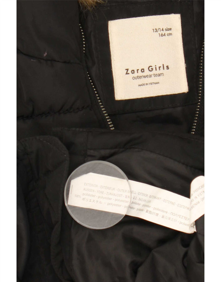 Zara Wattierter Mantel mit Kapuze für Mädchen, 13–14 Jahre, schwarzes Polyester