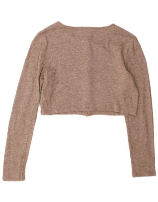 Zara Damen Crop Cardigan Pullover UK 14 Mittelbeige Viskose