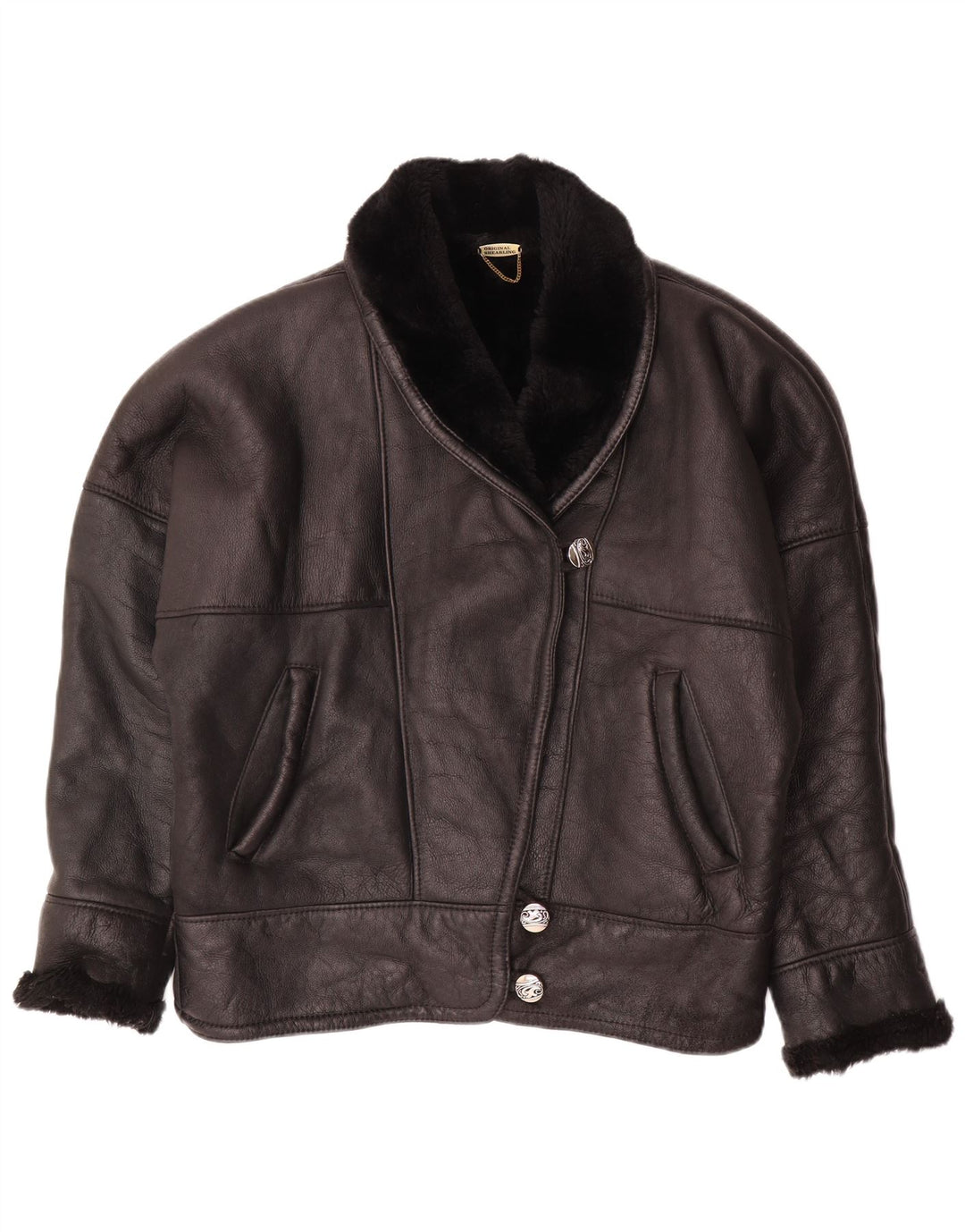 VINTAGE Damen Übergroße Lammfelljacke UK 18 XL Schwarzes Lammfell