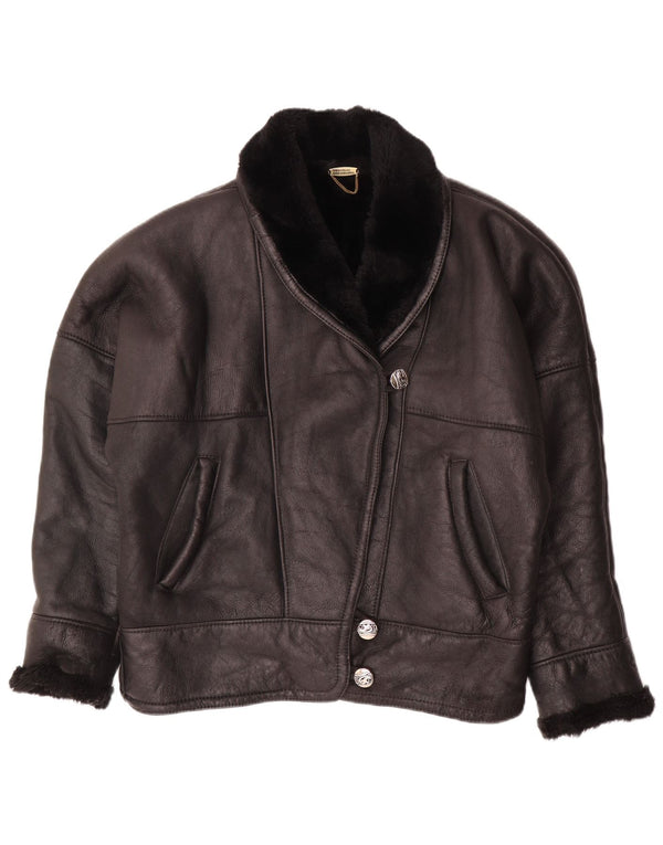 VINTAGE Damen Übergroße Lammfelljacke UK 18 XL Schwarzes Lammfell