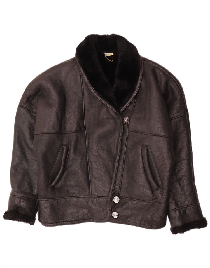 VINTAGE Damen Übergroße Lammfelljacke UK 18 XL Schwarzes Lammfell