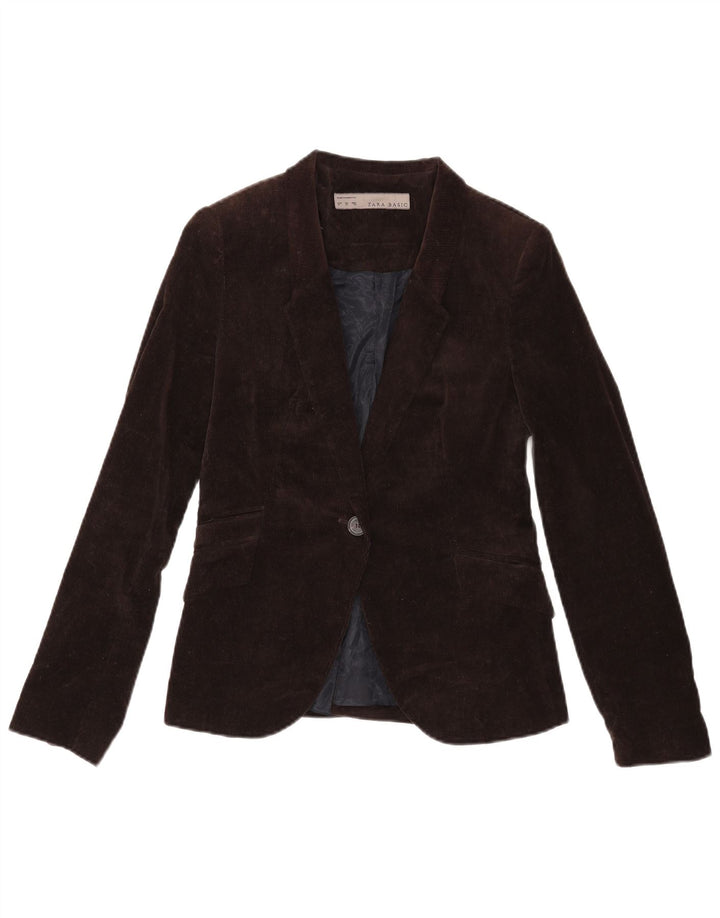 Zara Damen 1-Knopf-Blazer aus Cord, UK 12, Mittelbraun, Acetat