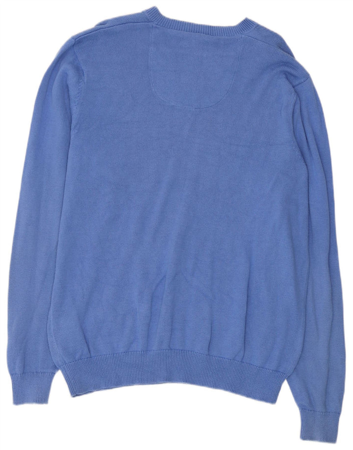 Marks & Spencer Herren-Pullover mit V-Ausschnitt aus mittelblauer Baumwolle