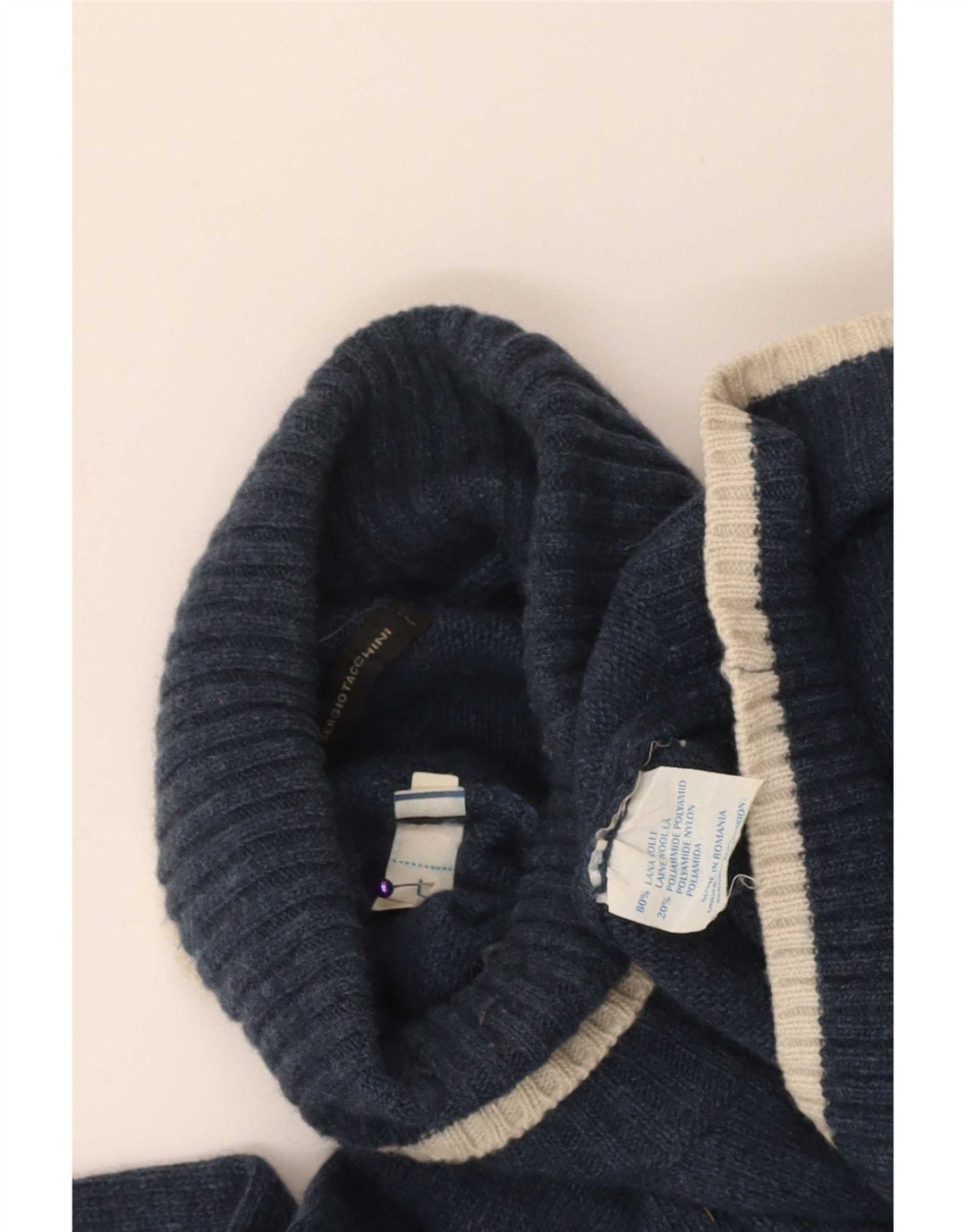 Sergio Tacchini Herren-Pullover mit Rollkragen, groß, marineblaue Wolle