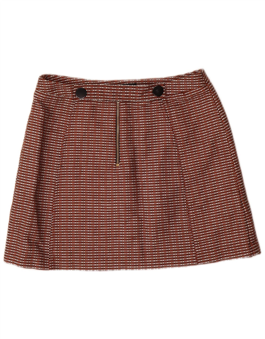 TOPSHOP Damen Minirock UK 12 Medium W28 Braune Gingham-Baumwolle