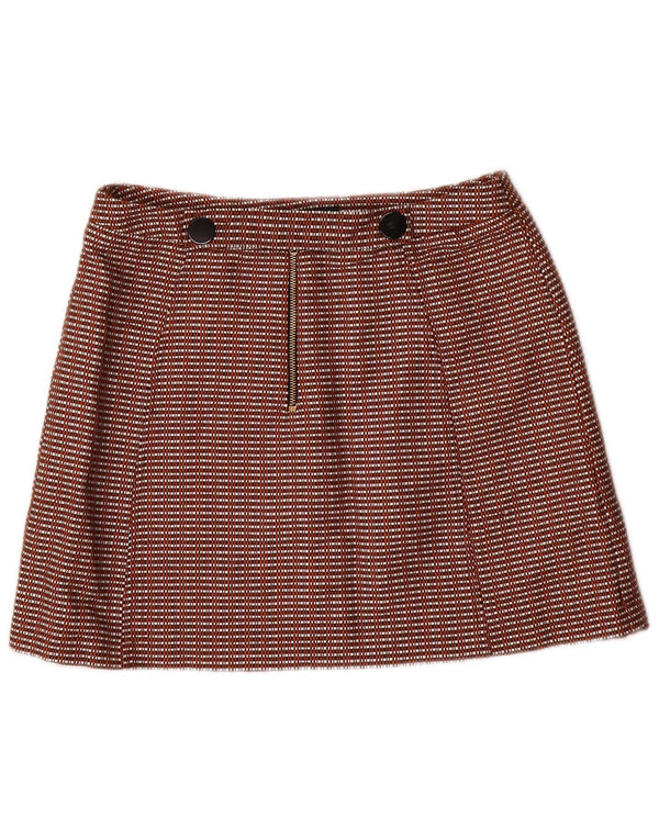 TOPSHOP Damen Minirock UK 12 Medium W28 Braune Gingham-Baumwolle