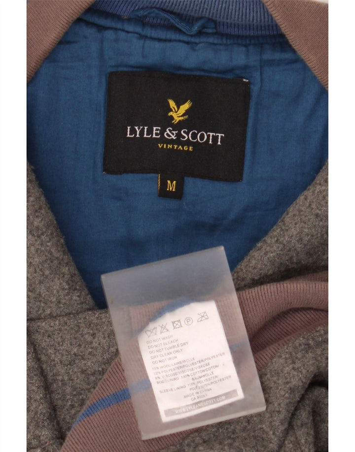 Lyle & Scott Herren Vintage Varsity Jacke UK 38 Mittelgraue Colourblock-Wolle