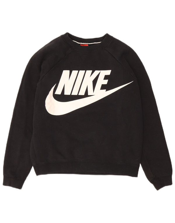 NIKE Womens Crop Oversized Graphic Sweatshirt Pullover UK 10 Small Schwarz