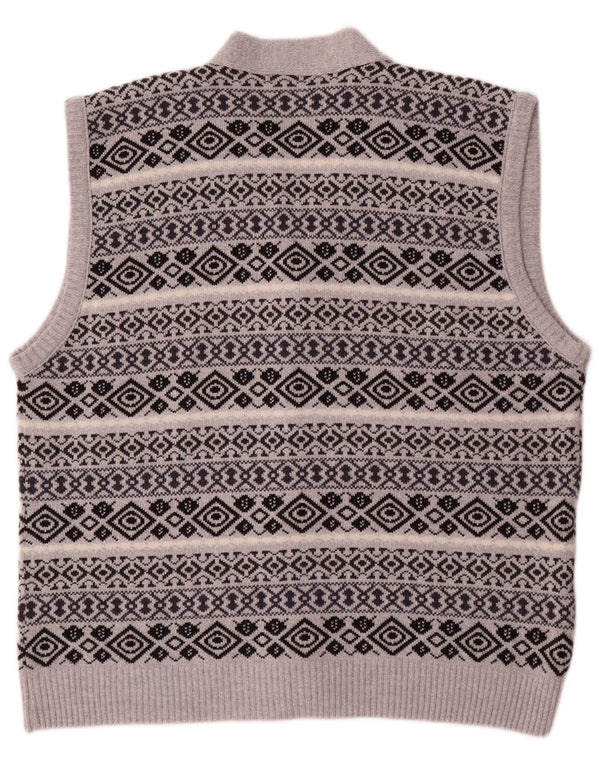 Vintage Herren Ärmelloser Loose Fit Cardigan Pullover IT 56 3XL Grau Geometrisch