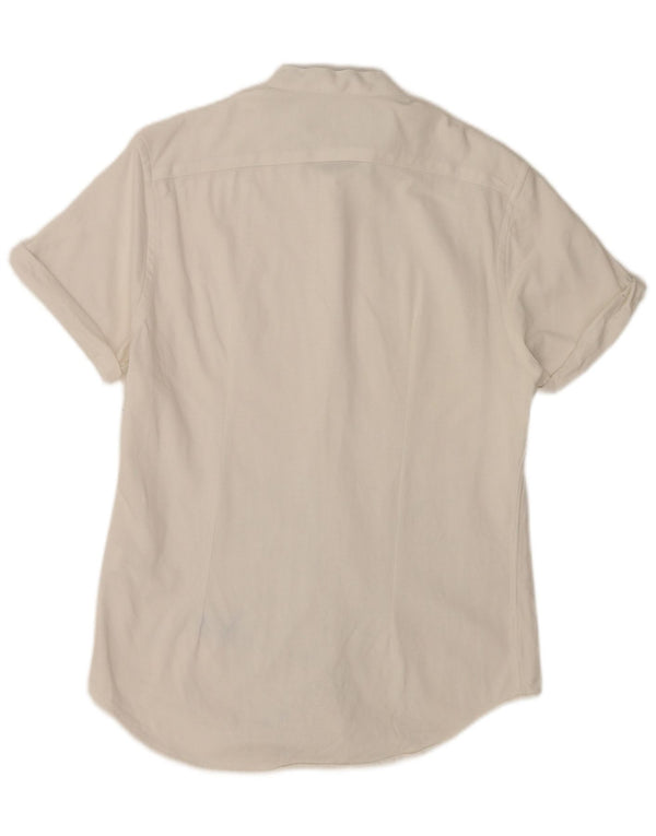 Zara Herren Kurzarm-Slim-Fit-Hemd aus mittelweißer Baumwolle
