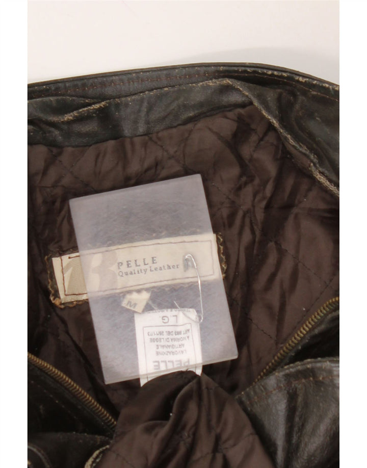 VINTAGE Damen Lederjacke mit 3/4-Ärmeln, UK 14, mittelbraunes Leder