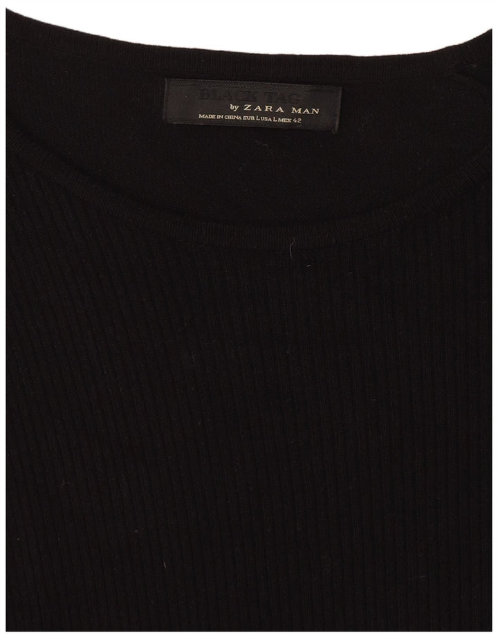 Zara Herren-Pullover mit U-Boot-Ausschnitt, Größe L, Schwarz