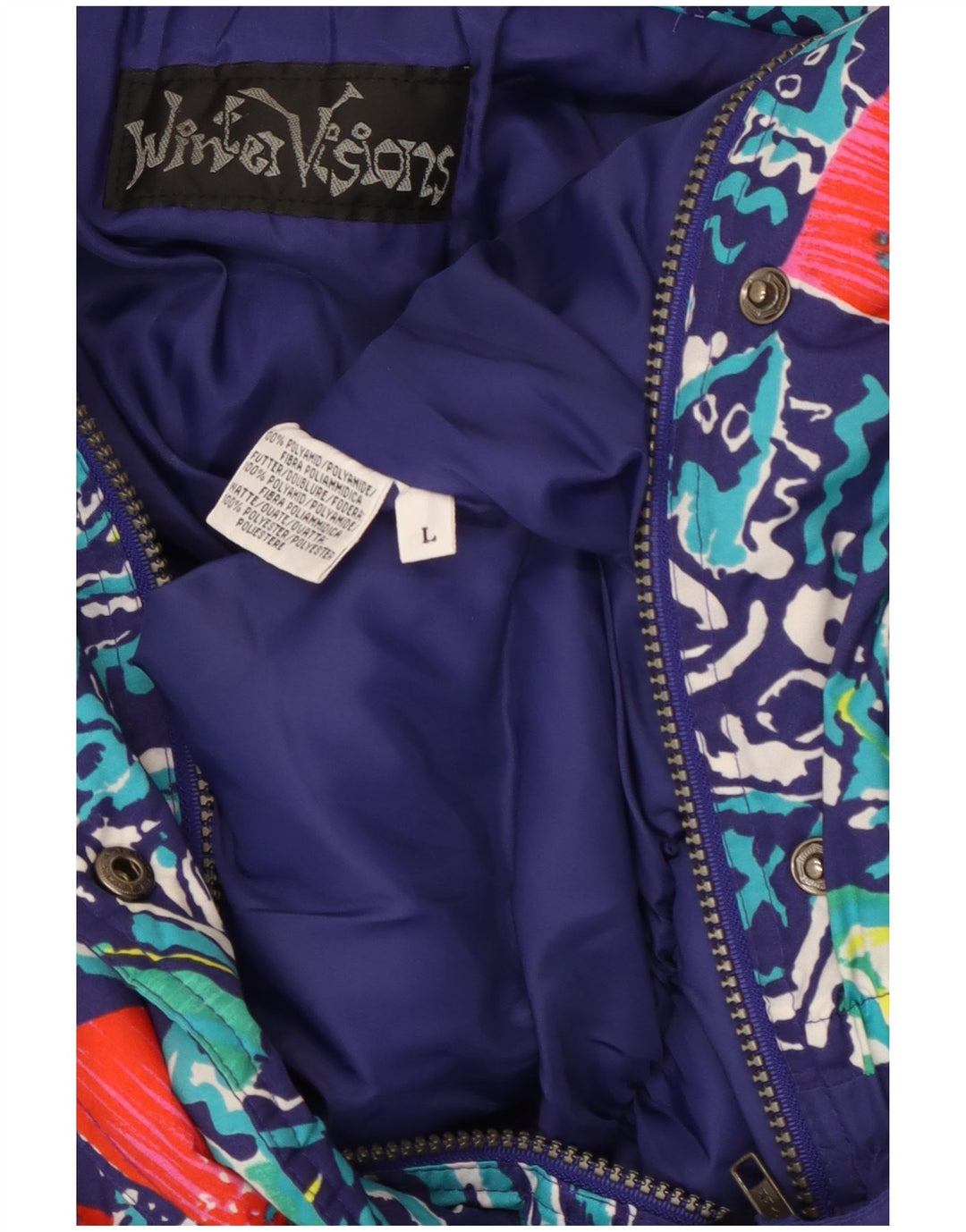 Vintage Damen Skioverall UK 16 Großes lila geometrisches Polyamid