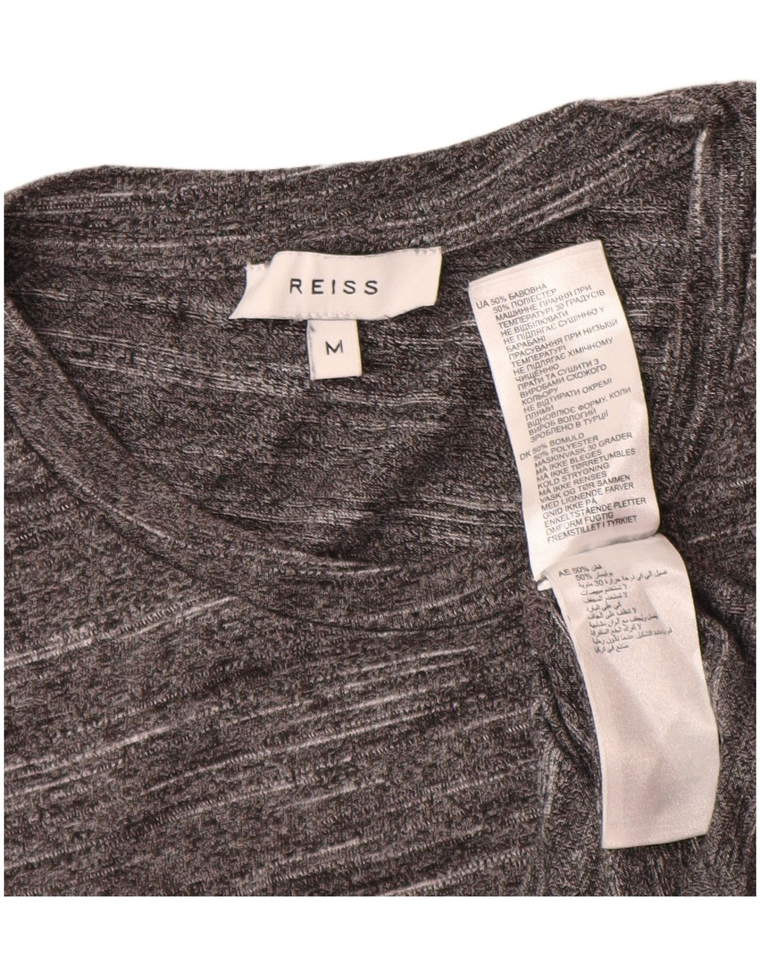 Reiss Herren-T-Shirt-Oberteil aus mittelgrau gesprenkelter Baumwolle