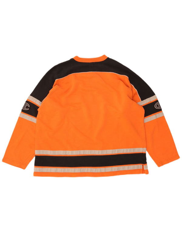 Champion Mens Graphic Sweatshirt Jumper Large Orange Colourblock Cotton