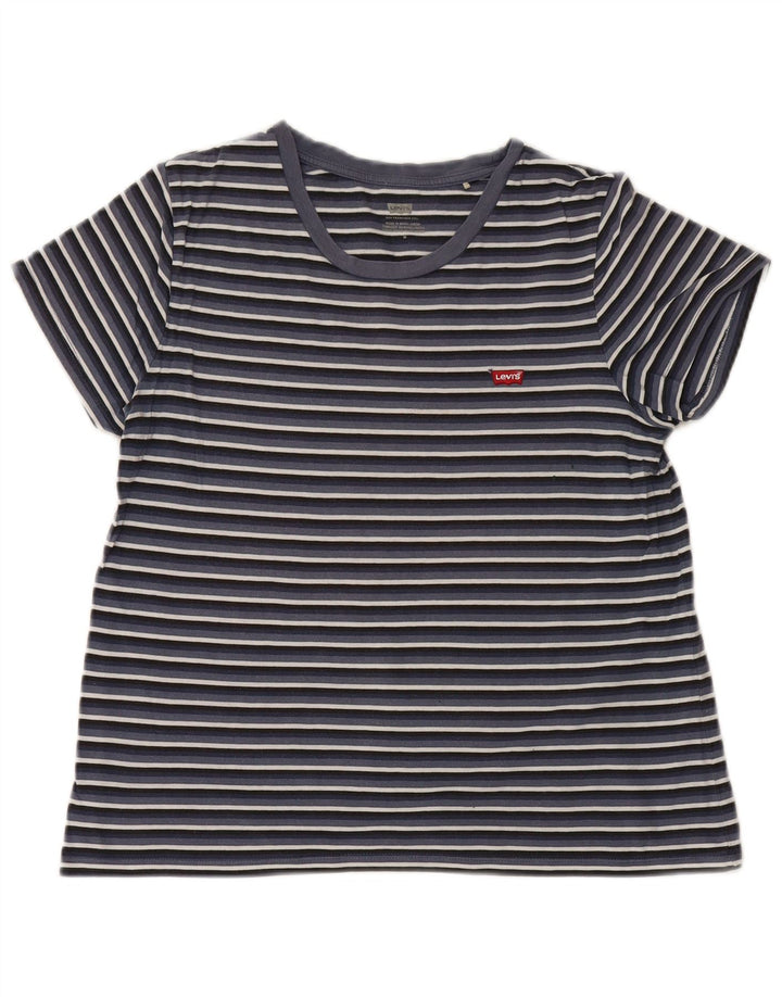 Levi's Damen T-Shirt Top UK 12 Mittel Marineblau gestreift