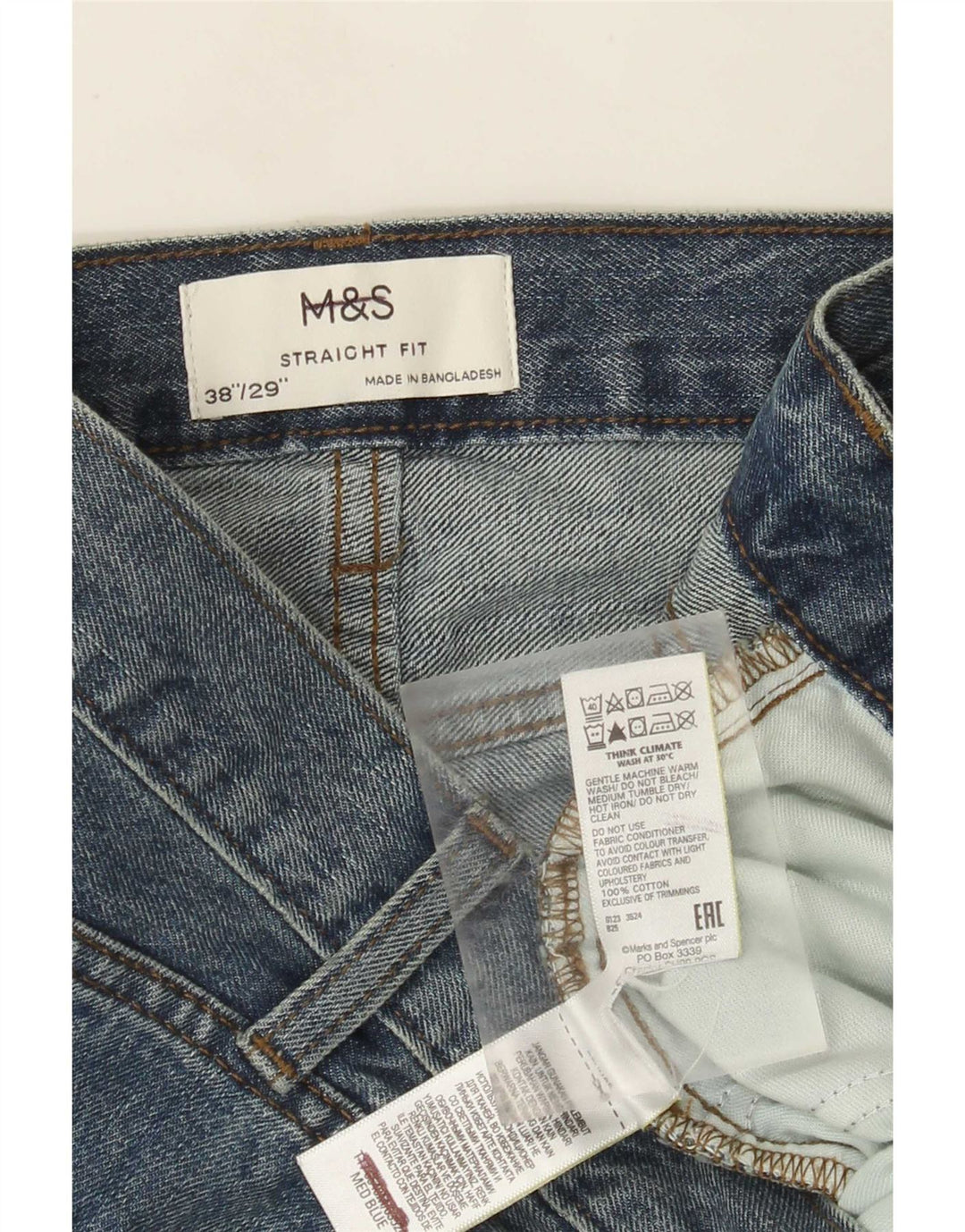 Marks & Spencer Herren Straight Jeans W38 L29 Blaue Baumwolle