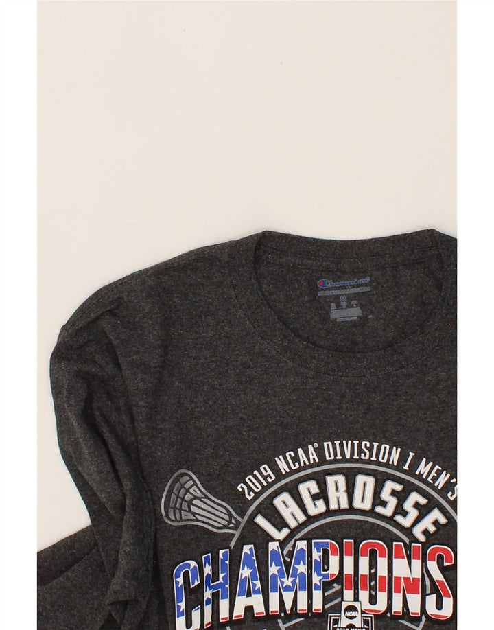 CHAMPION Mens Graphic T-Shirt Long Sleeve Medium Grey Vintage Champion and Second-Hand Champion from Messina Hembry 